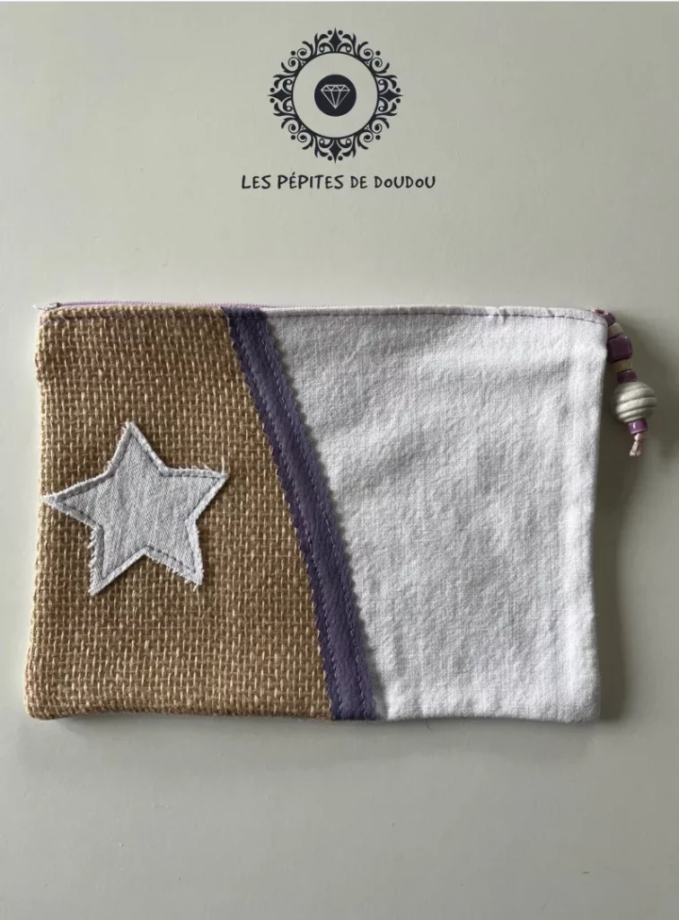 Pochette trousse jean blanc étoile violet