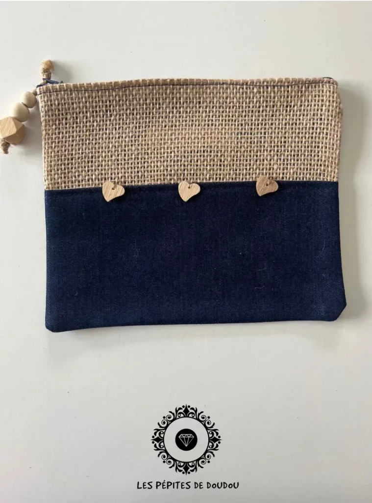 Pochette trousse jute coeur