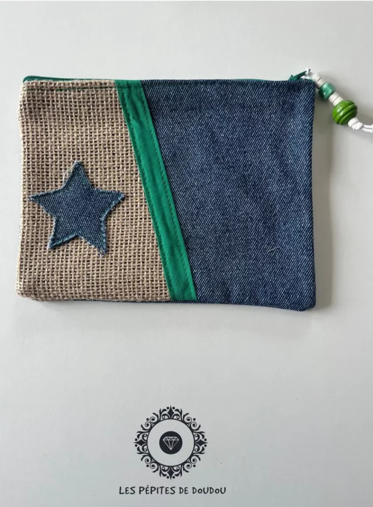 Pochette trousse jute étoile verte