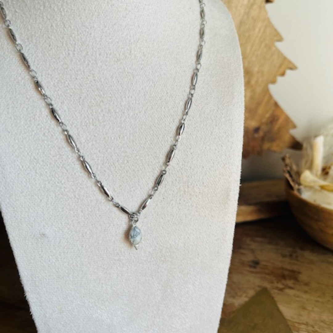 Collier HOWLITE argenté - Pierre naturelle