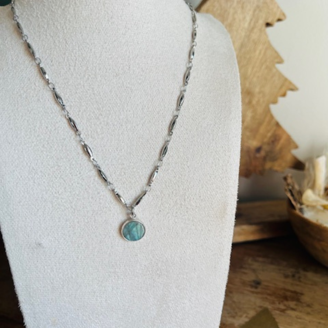 Collier LABRADORITE argenté - Pierre naturelle