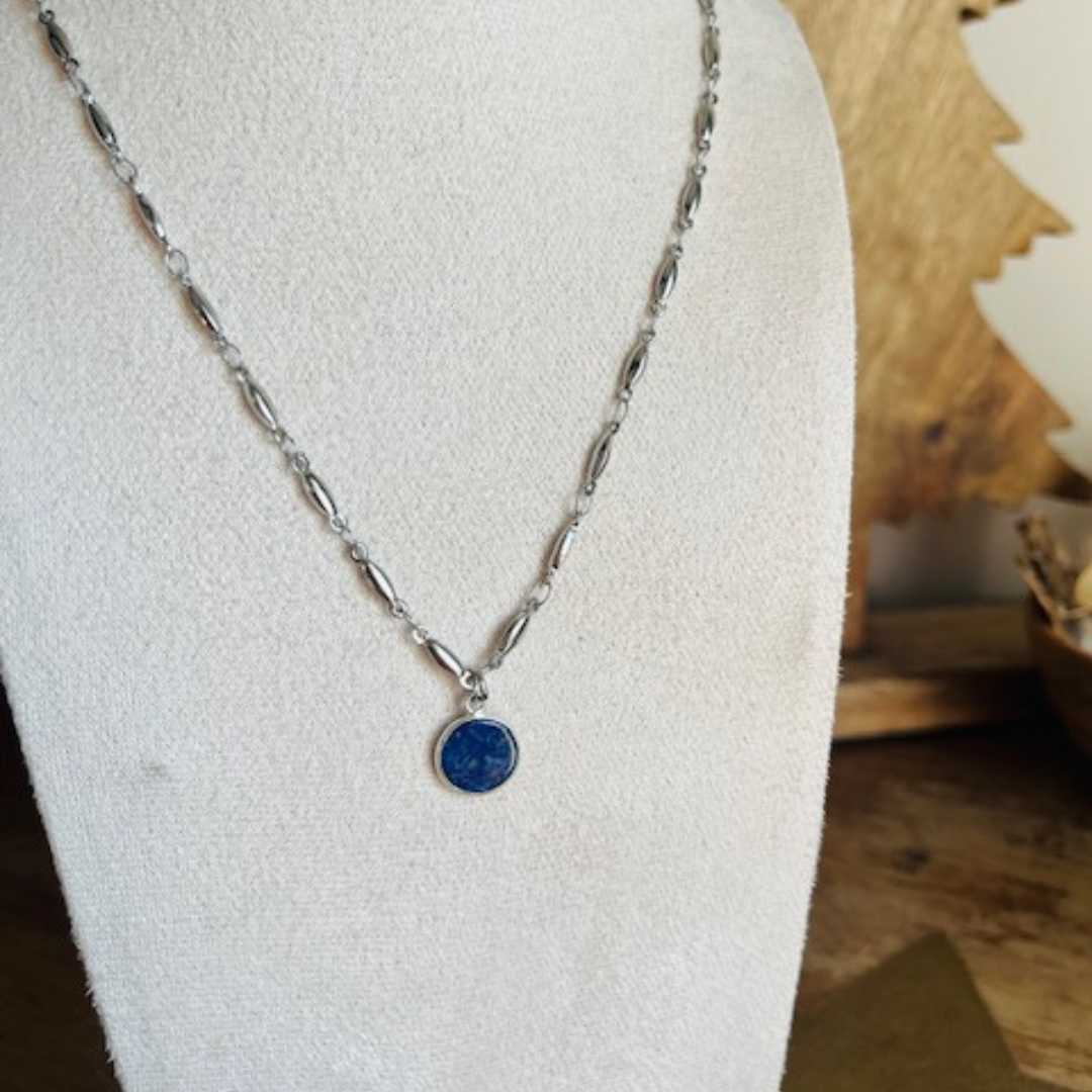 Collier LAPIS LAZULI argenté - Pierre naturelle