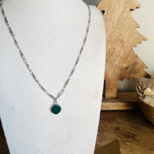 Collier MALACHITE argenté - Pierre naturelle