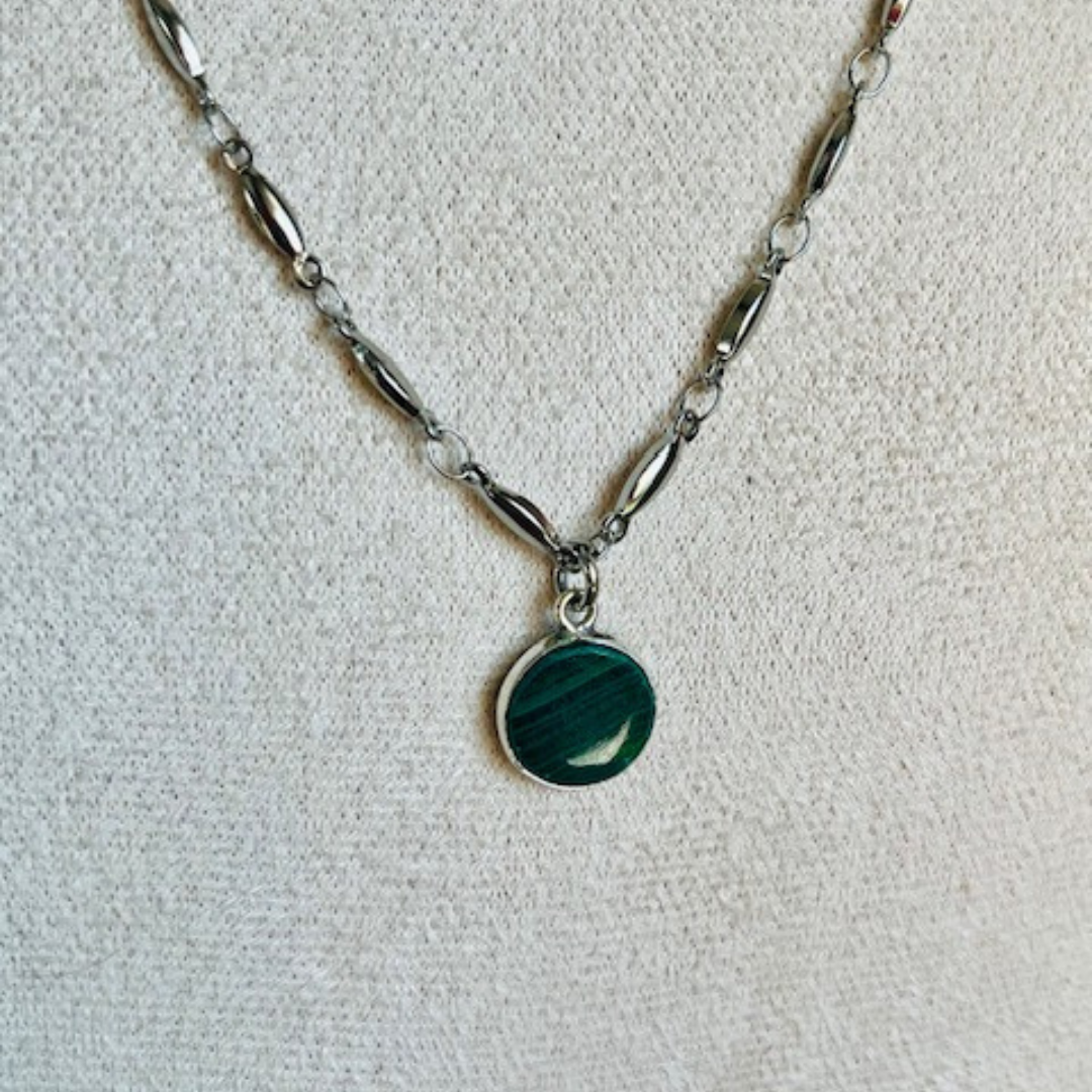 Collier MALACHITE argenté - Pierre naturelle – Image 3